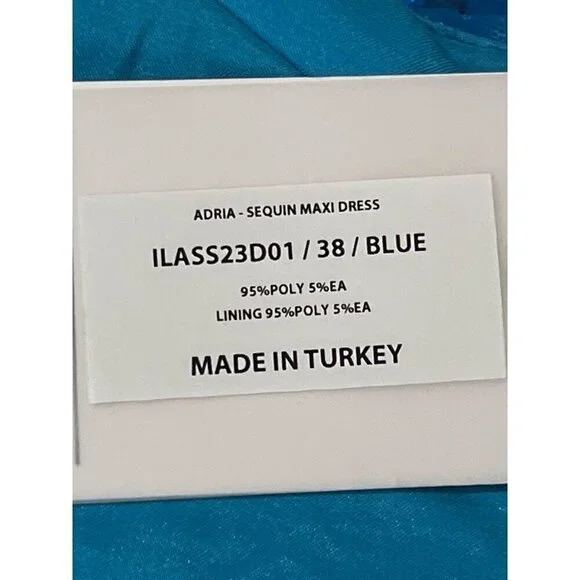 ILA Adria Sequin Dress in Blue 38 New Womens Long Formal Maxi Gown